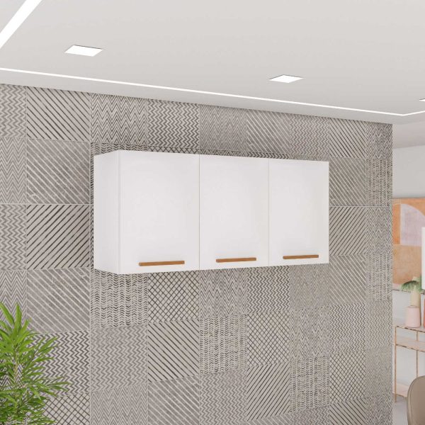 Armário de Cozinha Aéreo New Valência Triplo 1,20m - Branco/Cinamomo