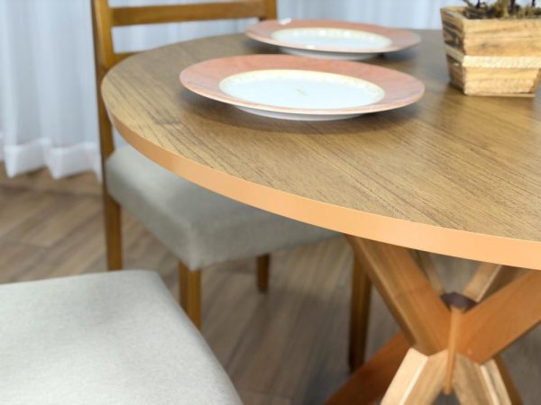 Mesa de Jantar Circular Simpatia 1.08x1.08 c/4 Cadeiras Turquia - Cinamomo/Bege Linho - Imagem 5