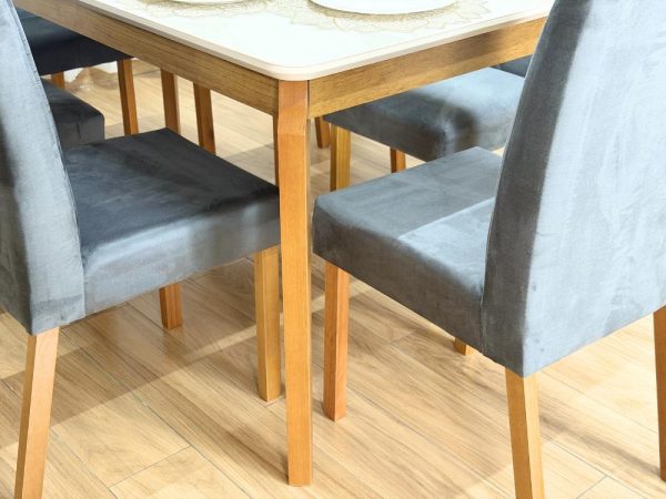 Mesa de Jantar Alegra 1.60x0.80 Com 6 Cadeiras Isa - Cinamomo/Off White/Cinza - Imagem 6