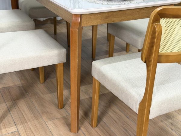 Mesa de Jantar Alegra c/Vidro 1.60x0.80 c/6 Cadeiras Fortaleza - Cinamomo/Off White/Bege Linho - Imagem 9