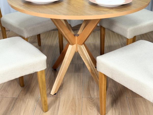 Mesa de Jantar Circular Simpatia 1.08x1.08 c/4 Cadeiras Turquia - Cinamomo/Bege Linho - Imagem 6