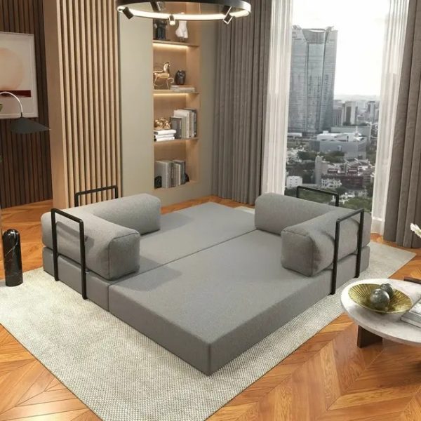 Sofá Cama Itália na Caixa c/ Espuma D33 Expansiva - Cinza Boucle - Imagem 2