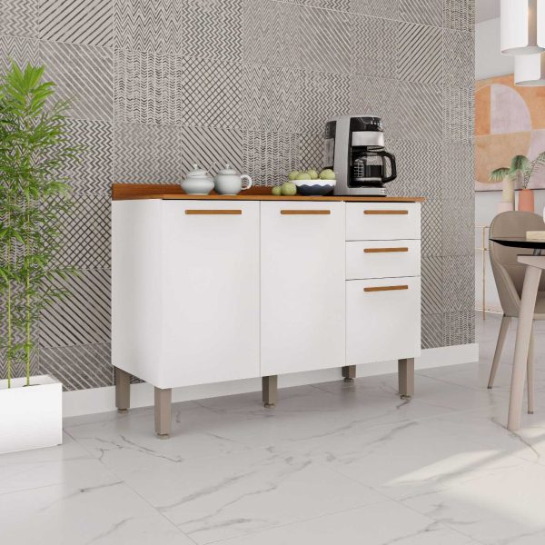 Balcão de Cozinha New Valência 1,20m - Branco/Cinamomo