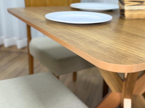 Mesa de Jantar Circular Simpatia 1.08x1.08 c/4 Cadeiras Turquia - Cinamomo/Bege Linho - Imagem 8