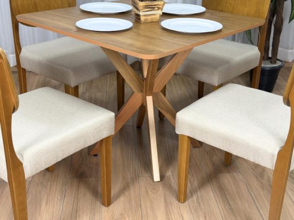 Mesa de Jantar Simpatia 0.90x0.90 Quadrada c/4 Cadeiras Barcelona - Cinamomo/Bege Linho - Imagem 6
