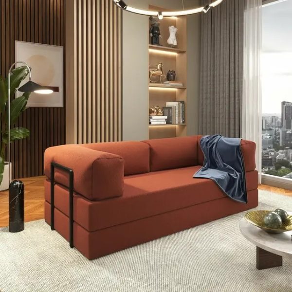 Sofá Cama Itália na Caixa c/ Espuma D33 Expansiva - Terracota Boucle