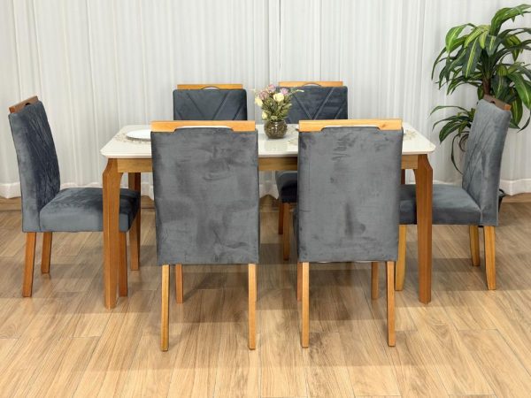Mesa de Jantar Alegra 1.60x0.80 Com 6 Cadeiras Isa - Cinamomo/Off White/Cinza - Imagem 2