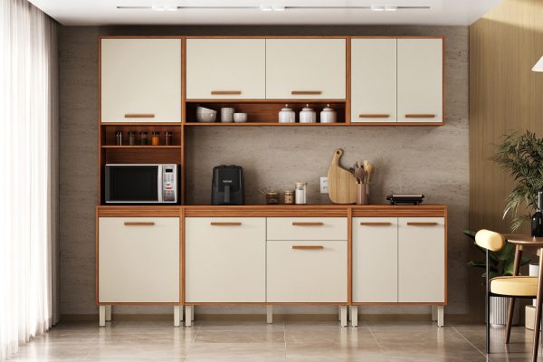 Cozinha Canela Completa 5 Peças 2.54m - Cinamomo/Off White