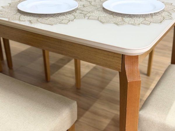 Mesa de Jantar Alegra c/Vidro 1.60x0.80 c/6 Cadeiras Fortaleza - Cinamomo/Off White/Bege Linho - Imagem 8