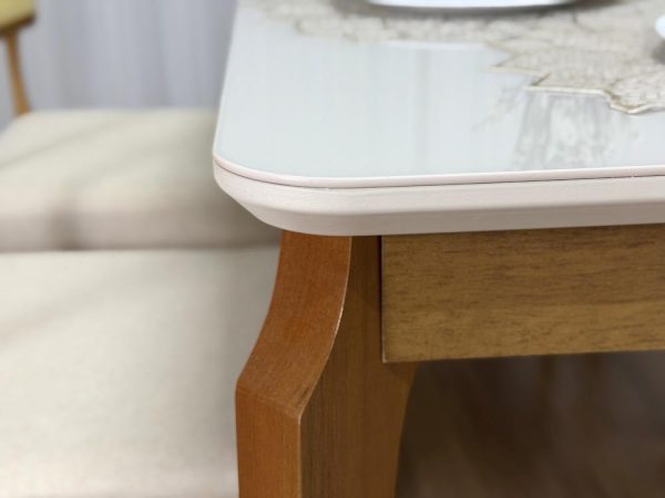 Mesa de Jantar Alegra c/Vidro 1.60x0.80 c/6 Cadeiras Fortaleza - Cinamomo/Off White/Bege Linho - Imagem 4