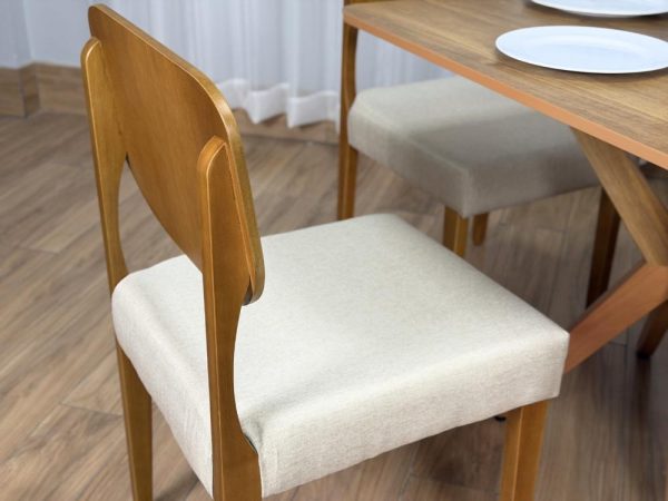 Mesa de Jantar Simpatia 0.90x0.90 Quadrada c/4 Cadeiras Barcelona - Cinamomo/Bege Linho - Imagem 8