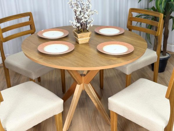 Mesa de Jantar Circular Simpatia 1.08x1.08 c/4 Cadeiras Turquia - Cinamomo/Bege Linho - Imagem 3