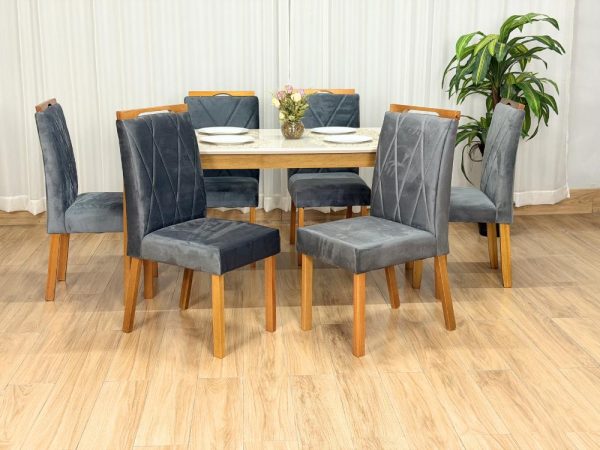 Mesa de Jantar Alegra 1.60x0.80 Com 6 Cadeiras Isa - Cinamomo/Off White/Cinza - Imagem 7