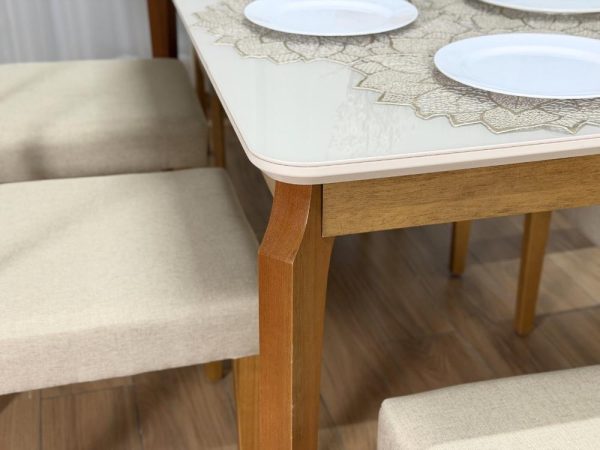 Mesa de Jantar Alegra c/Vidro 1.60x0.80 c/6 Cadeiras Fortaleza - Cinamomo/Off White/Bege Linho - Imagem 3