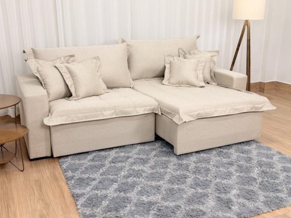 Sofá Cama Retrátil Reclinável Bolt 2.20m Mod.90 - Bege Linho - Imagem 3