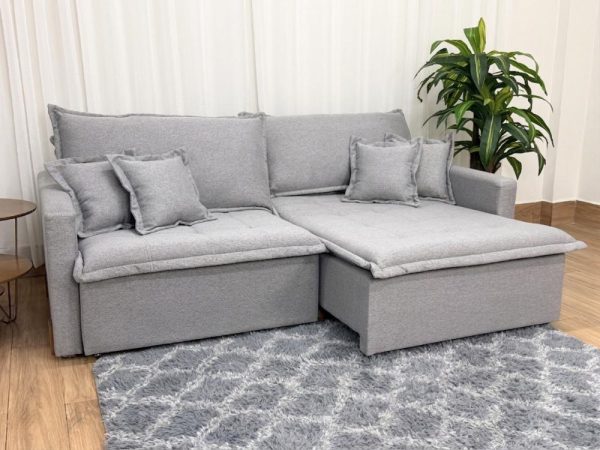 Sofá Cama Retrátil Reclinável Zoe 2.20m - Cinza Linho - Imagem 3