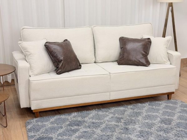 Sofa 3 Lugares Living Martins Molas Bonnel 2.00m - Bege Linho Acquablock