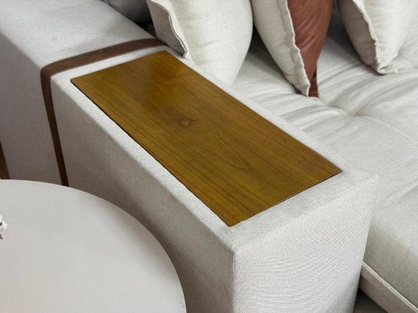 Sofá Cama Retrátil Reclinável Gabriela 2,90m – Bege Linho/ Marrom Courino - Imagem 5