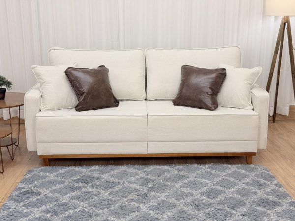 Sofa 3 Lugares Living Martins Molas Bonnel 2.00m - Bege Linho Acquablock - Imagem 2