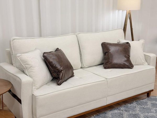 Sofa 3 Lugares Living Martins Molas Bonnel 2.00m - Bege Linho Acquablock - Imagem 3