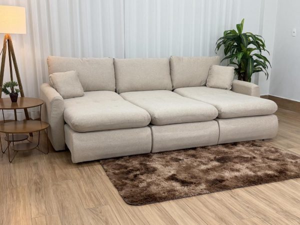 Sofá Cama Retrátil Reclinável Amaranto 2.70m 3 Módulos 80 - Bege Linho