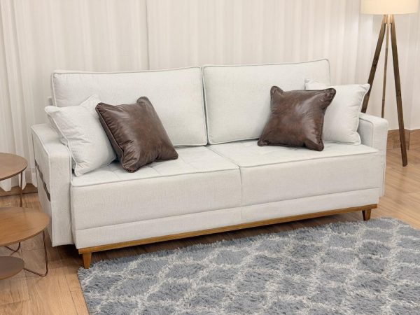 Sofá 3 Lugares Living Martins Molas Bonnel 2.00m - Cinza Linho Acquablock