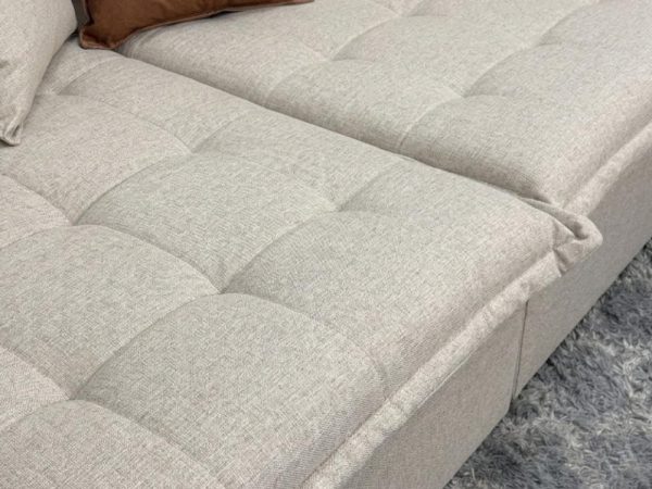 Sofá Cama Retrátil Reclinável Tebas 2.50m - Bege Linho/Marrom Courino - Imagem 4