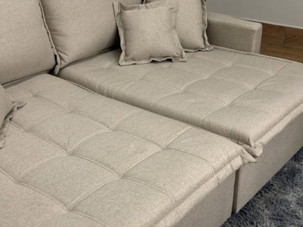 Sofá Cama Retrátil Reclinável Zoe 2.20m - Bege Linho - Imagem 7