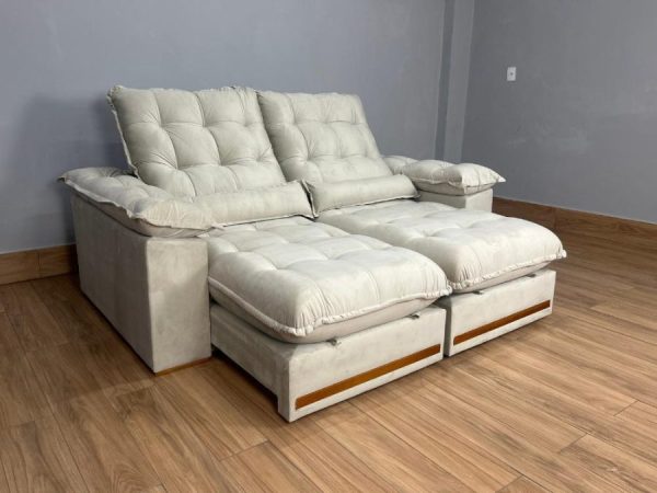 Sofá Retrátil e Reclinável Istambul 2.10m - Bege Veludo