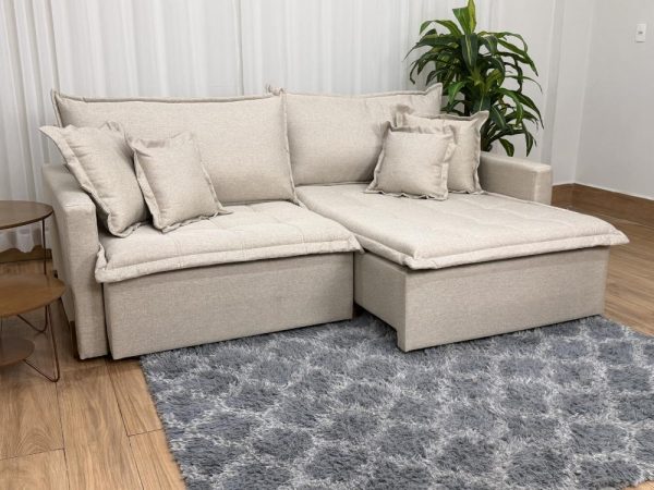 Sofá Cama Retrátil Reclinável Zoe 2.20m - Bege Linho - Imagem 2