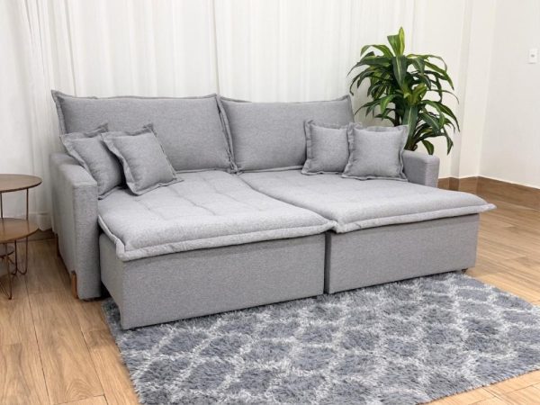 Sofá Cama Retrátil Reclinável Zoe 2.20m - Cinza Linho