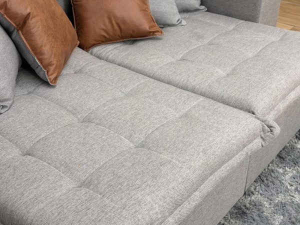 Sofá Cama Retrátil Reclinável Tebas 2.50m - Cinza Linho/Marrom Courino - Imagem 4