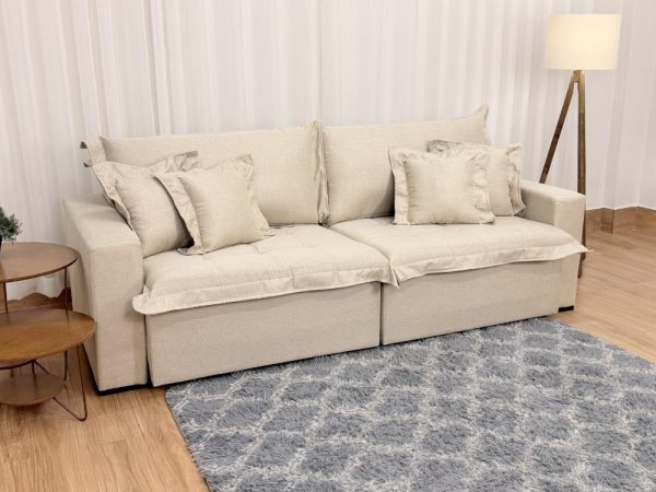 Sofá Cama Retrátil Reclinável Bolt 2.20m Mod.90 - Bege Linho - Imagem 2