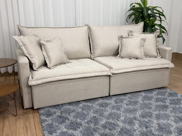 Sofá Cama Retrátil Reclinável Zoe 2.20m - Bege Linho - Imagem 3