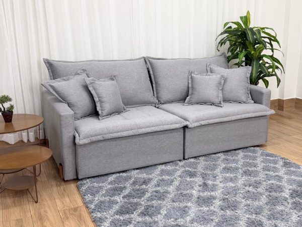 Sofá Cama Retrátil Reclinável Zoe 2.20m - Cinza Linho - Imagem 2