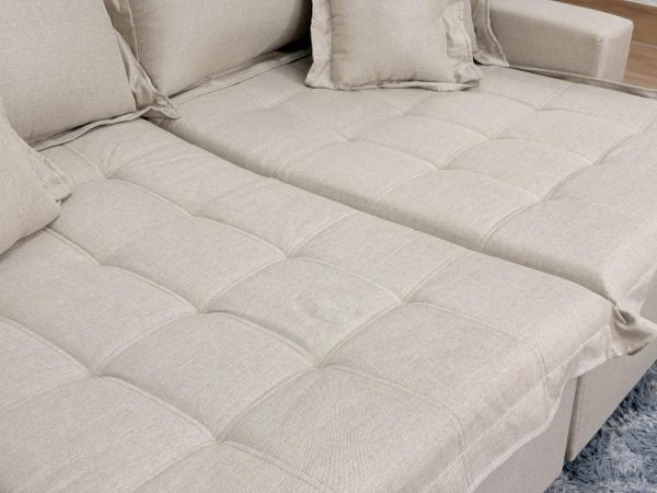 Sofá Cama Retrátil Reclinável Bolt 2.20m Mod.90 - Bege Linho - Imagem 8