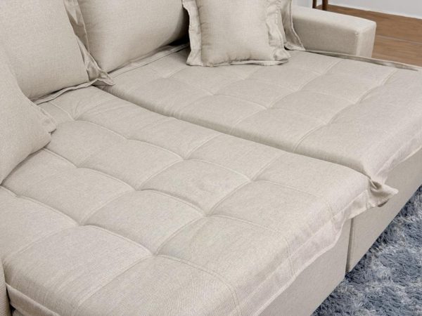 Sofá Cama Retrátil Reclinável Bolt 2.20m Mod.90 - Bege Linho - Imagem 10