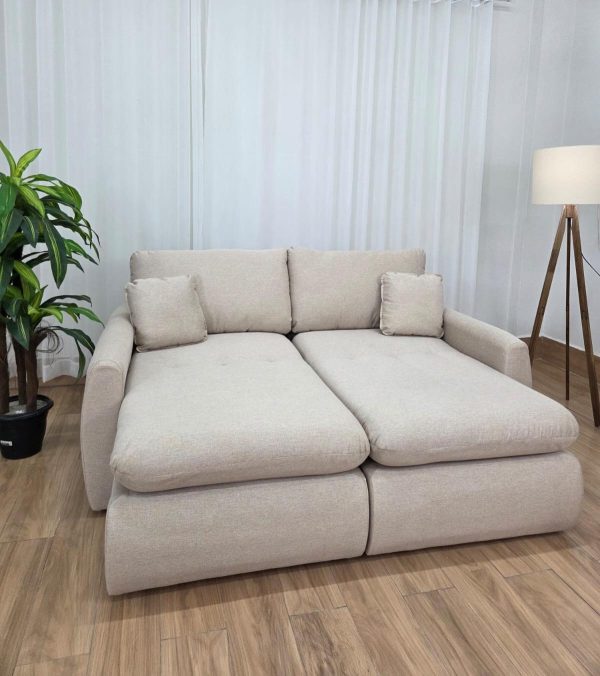 Sofá Cama Retrátil Reclinável Amaranto 2.30m Mod.100 - Bege Linho - Imagem 3