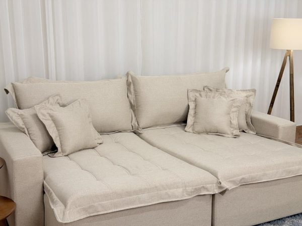 Sofá Cama Retrátil Reclinável Bolt 2.20m Mod.90 - Bege Linho - Imagem 4