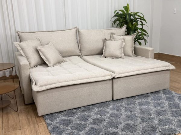 Sofá Cama Retrátil Reclinável Zoe 2.20m - Bege Linho