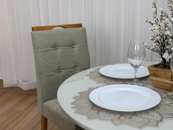 Mesa de Jantar Siena Circular 1.00x1.00m c/4 Cadeiras Londres - Cinamomo/Off white/Bege Linho - Imagem 4