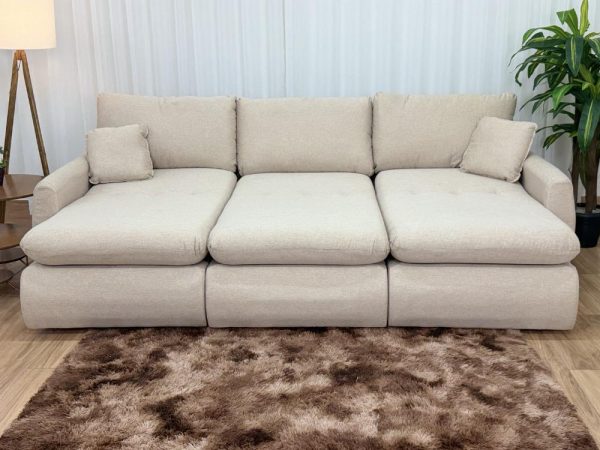 Sofá Cama Retrátil Reclinável Amaranto 2.70m 3 Módulos 80 - Bege Linho - Imagem 5