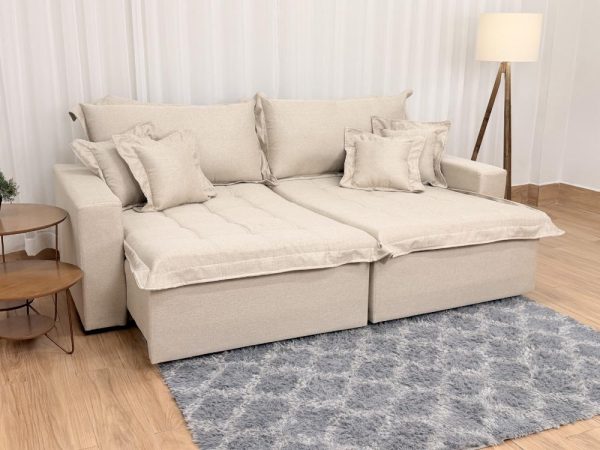 Sofá Cama Retrátil Reclinável Bolt 2.20m Mod.90 - Bege Linho