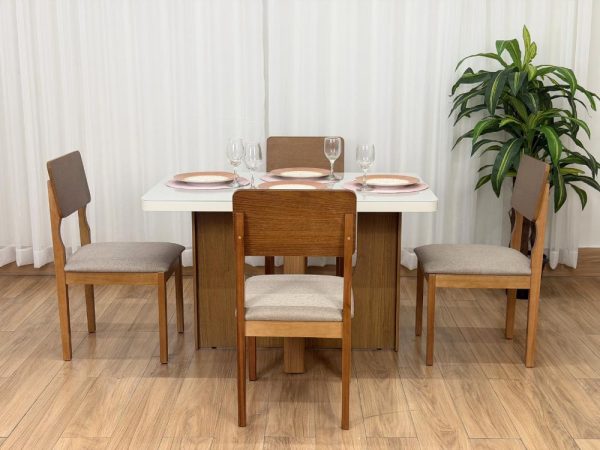 Mesa de Jantar Dora 1.20x0.80m c/ 4 Cadeiras Ana – Cinamomo/Off White/Bege Linho - Imagem 2