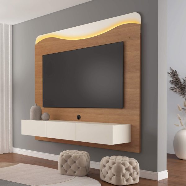 Alternative view of Painel Lumiere c/Led + Nicho 03 Gavetas 2.00m - Cinamomo/Off White