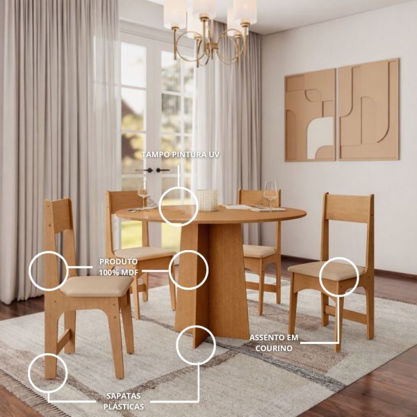 Alternative view of Mesa de Jantar Cindy Circular 90x90 c/4 Cadeiras Delta - Mel
