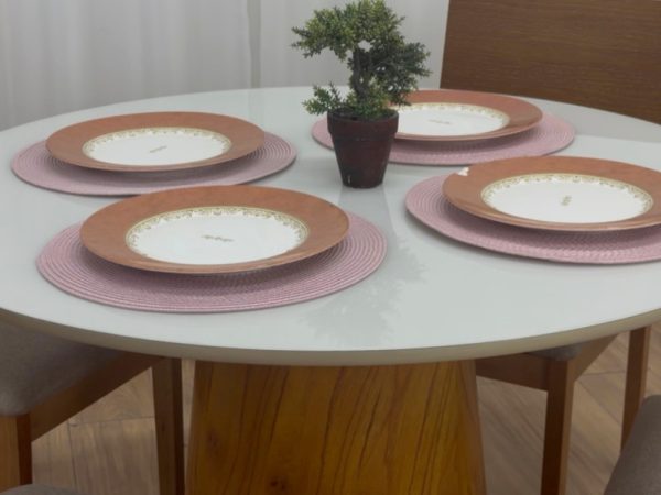 Mesa de Jantar Paris Circular 1.10x1.10 c/4 Cadeiras Ana - Cinamomo/Off White/Bege Linho - Imagem 3