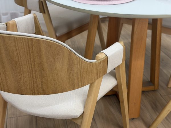 Mesa de Jantar Bali Circular 1.10x1.10m c/4 Cadeiras Pérola  - Cinamomo/Off White/Bege Linho - Imagem 6