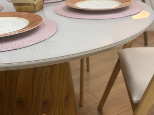 Alternative view of Mesa de Jantar Paris Circular 1.10x1.10 c/4 Cadeiras Pérola Concha - Cinamomo/Off White/Bege Linho