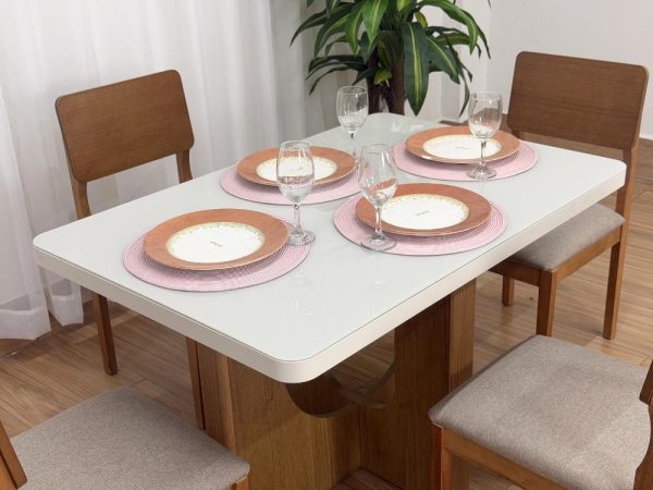 Mesa de Jantar Dora 1.20x0.80m c/ 4 Cadeiras Ana – Cinamomo/Off White/Bege Linho - Imagem 7